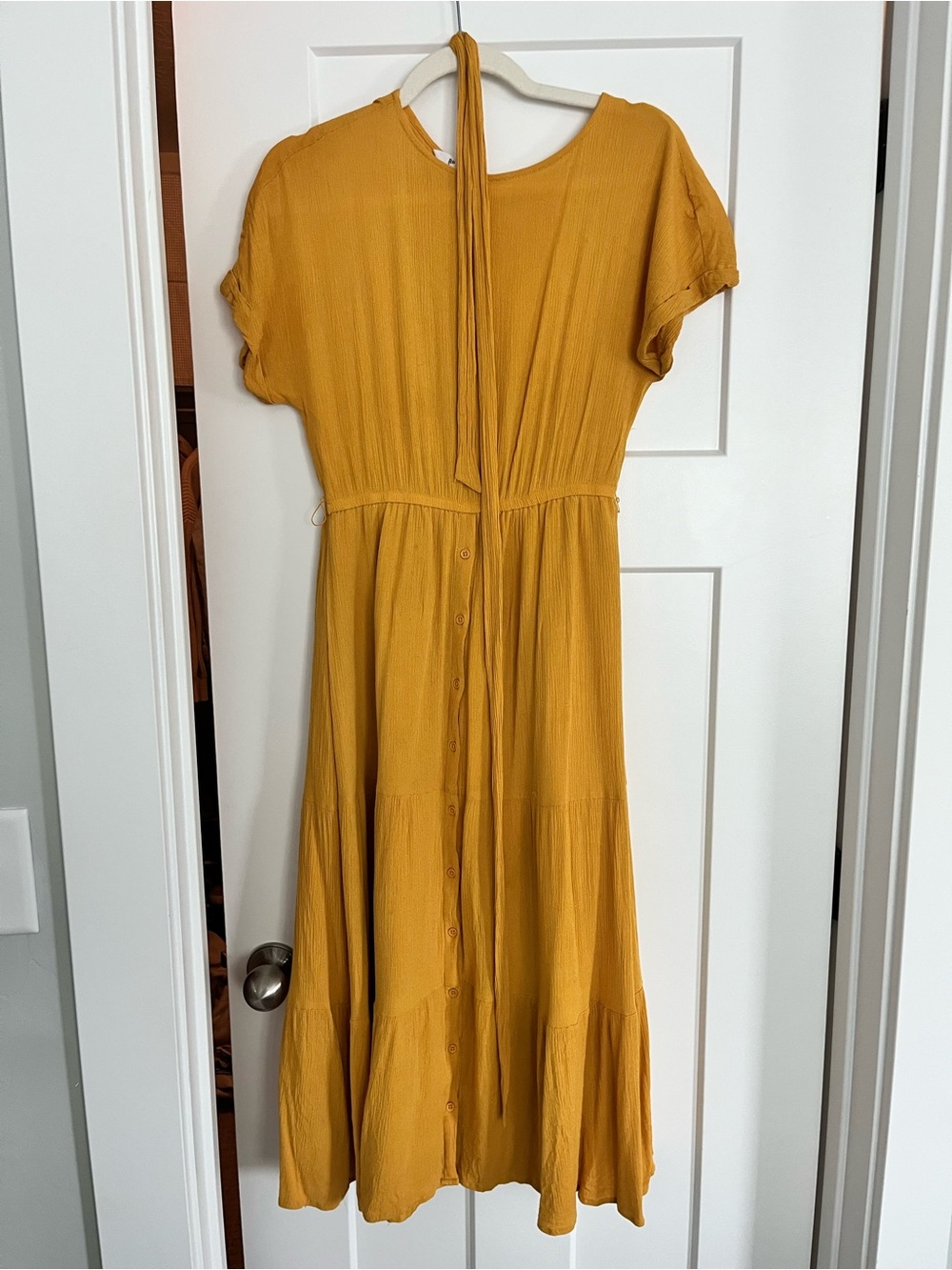 BB Dakota Mustard Button-Front Midi Dress with Tie Back